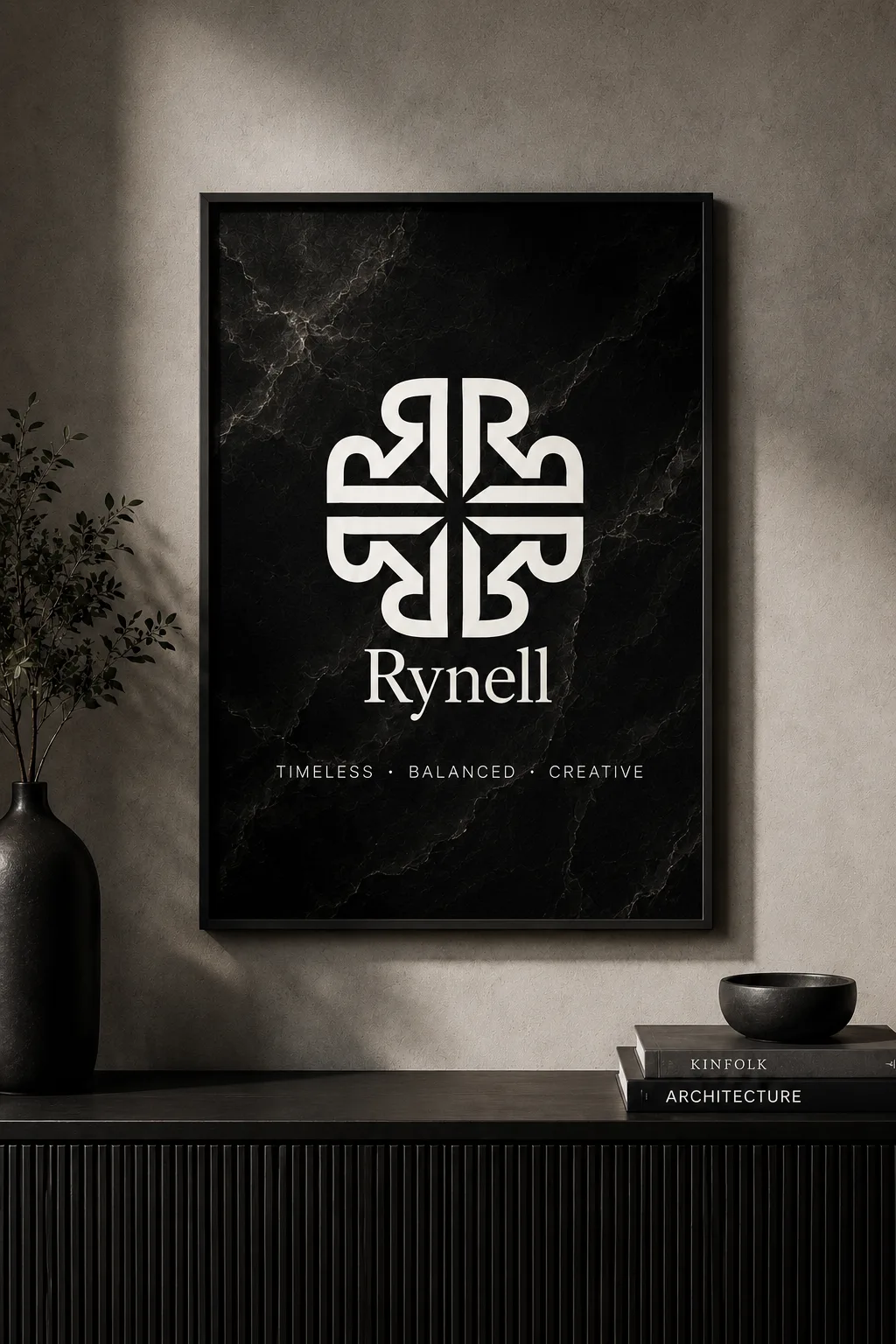 Framed Rynell brand poster in an interior