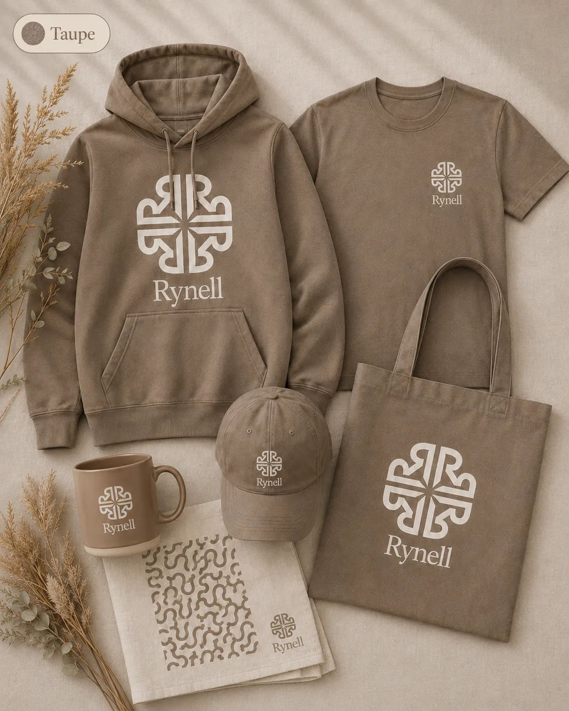 Taupe Rynell apparel and objects collection